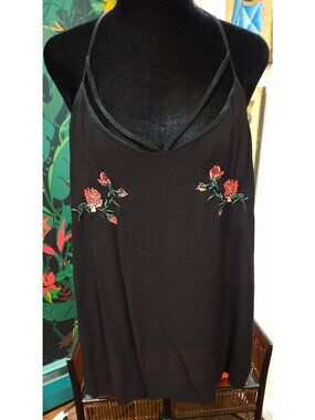 No Boundaries Black Halter Cami Top With Rose Embroidery XXXL